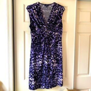 Chaps Purple Print Dress with V Neck